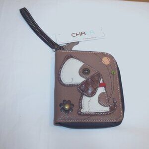 NWTS Chala Beagle Dog Puppy Zippered Wallet With Strap Faux Leather Tan Brown